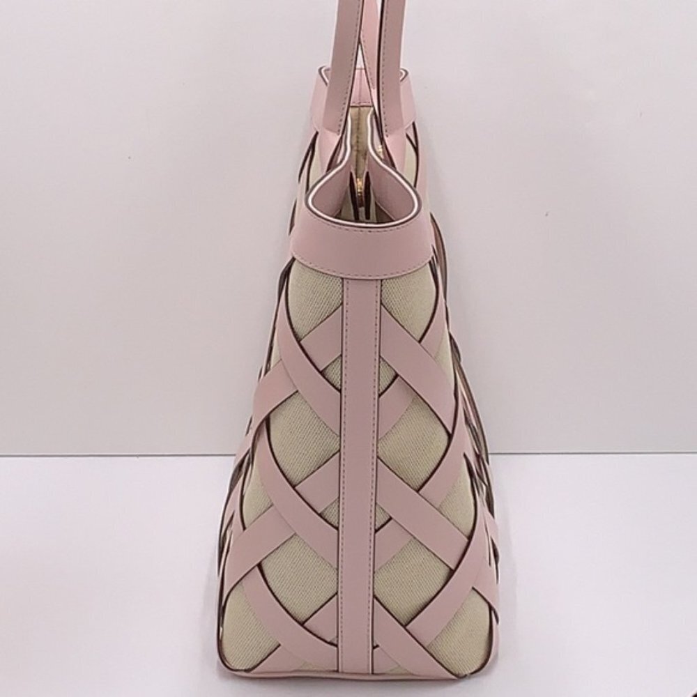 Michael Kors Sienna Large Tote Shoulder Bag Powder Blush Leather Canvas - Picture 5 of 16